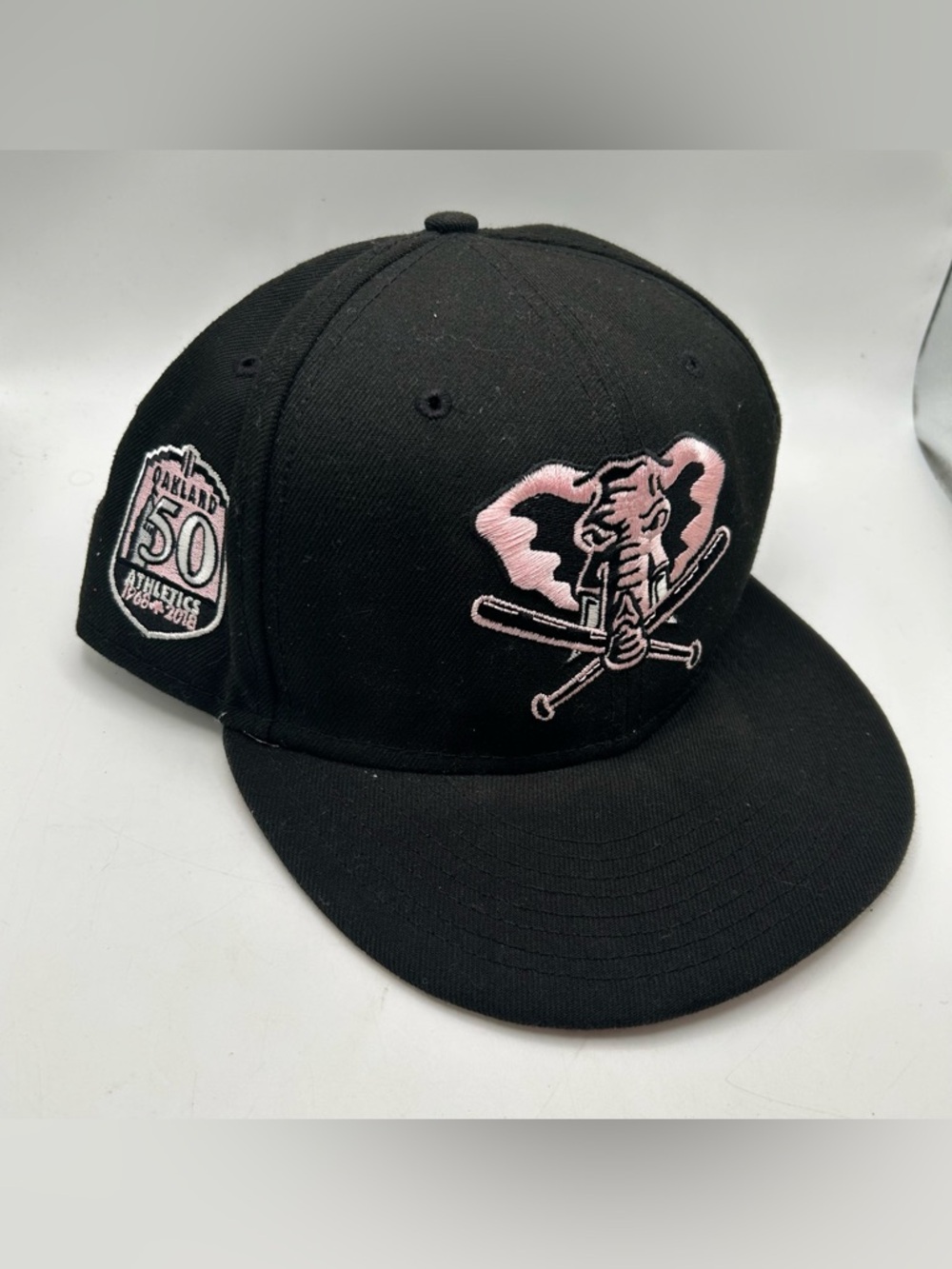 OAKLAND ATHLETICS A’s 50th ANNIVERSARY PATCH FITTED HAT NEW ERA Pink Size 8